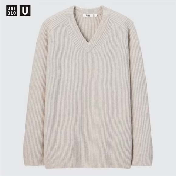 Uniqlo U Premium Lambswool Ribbed V-Neck Sweater by Christophe Lemaire S - Picture 1 of 12